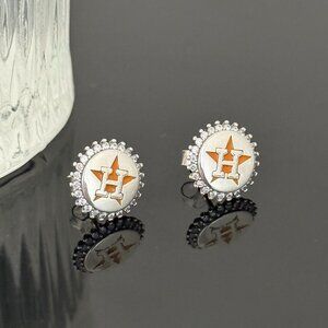 Houston Astros Bling Earrings S925 Sterling Silver Handmade Ear Stud